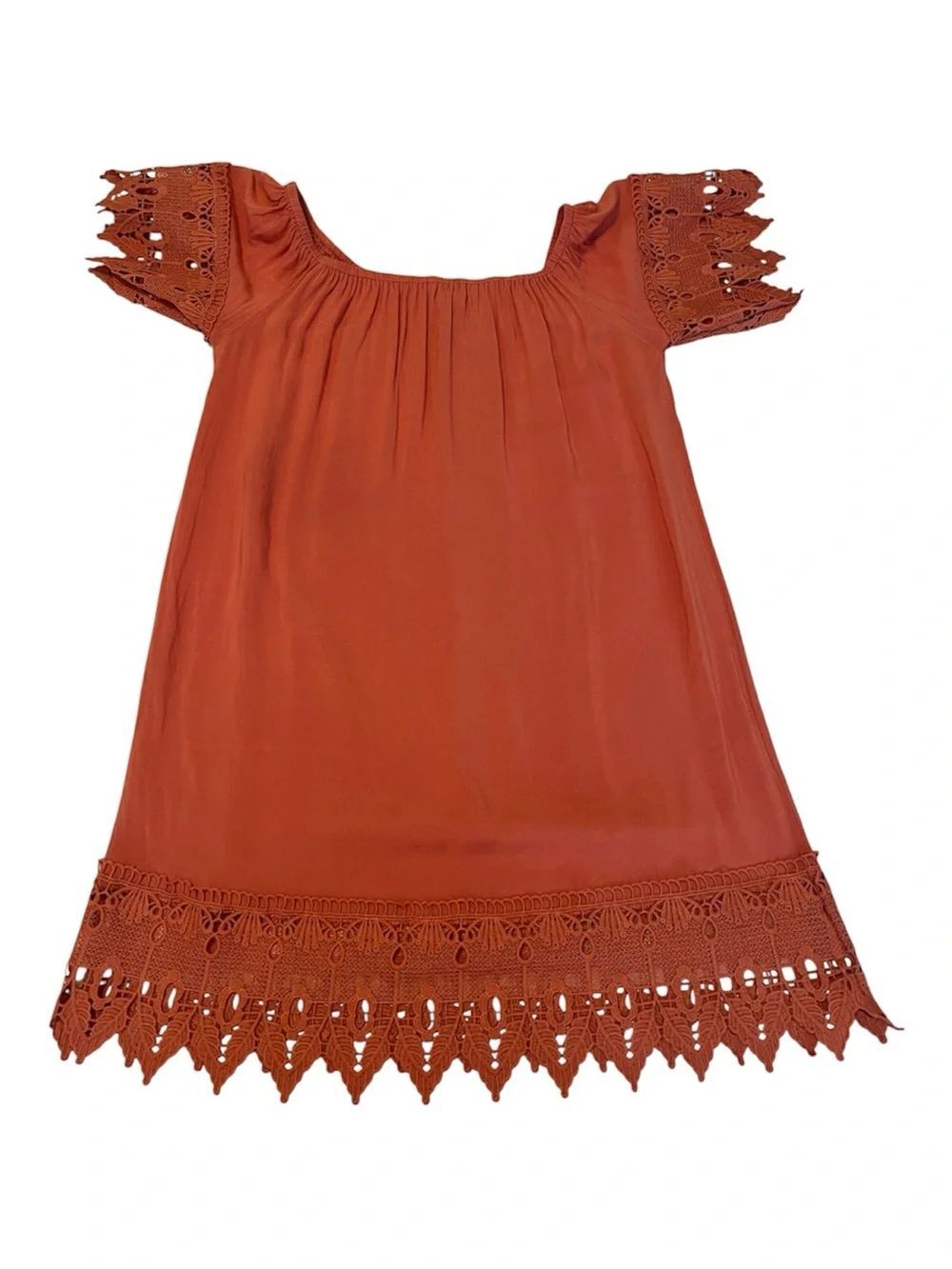 Iris Women's Size Small Rust Orange Crochet Hem Peasant Top Tunic EUC